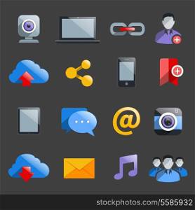 Social media icons set with web camera laptop avatar isolated vector illustration