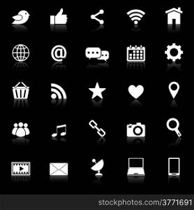 Social media icons with reflect on black background, stock vector