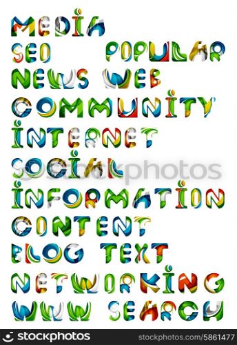 Social media in the internet - words, tags. Flowing wave design of letters