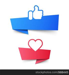Social media like and heart banners, vector illustration