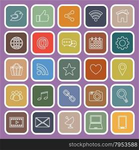 Social media line flat icons on violet background, stock vector