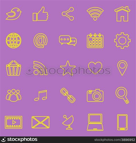 Social media line icons on violet background, stock vector