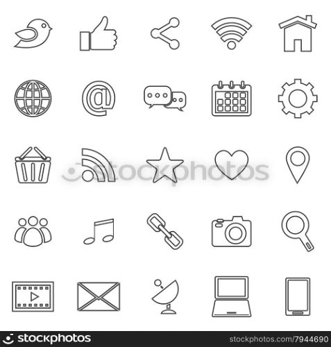 Social media line icons on white background, stock vector