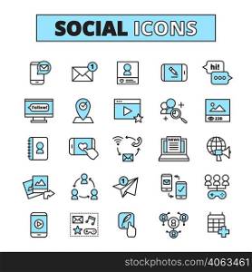 Social media line icons set for internet community email communication and group network share isolated vector illustration. Social Media Line Icons Set