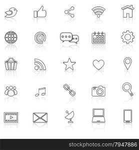 Social media line icons with reflect on white, stock vector