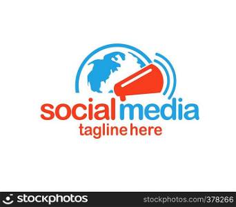 social media logo, globe and megaphone, speak up logo icon design.