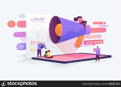 Social media management, company SMM strategy, digital marketing tool concept. Vector isolated concept creative illustration.. Social media management concept vector illustration.