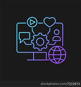 Social media management gradient vector icon for dark theme. Engaging with online content. Community building. Thin line color symbol. Modern style pictogram. Vector isolated outline drawing. Social media management gradient vector icon for dark theme