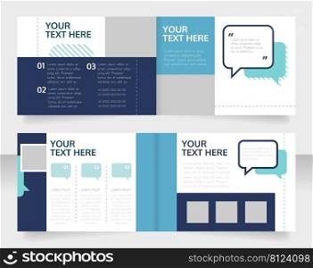 Social media marketing tools bifold brochure template design. Half fold booklet mockup set with copy space for text. Editable 2 paper page leaflets. Josefin Sans Thin, Oxygen Bold fonts used. Social media marketing tools bifold brochure template design