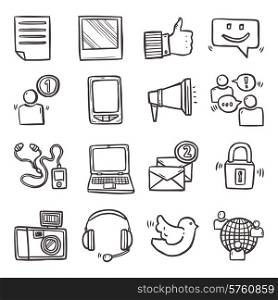 Social media mobile technology hand drawn decorative icons set isolated vector illustration. Social Media Icons Set