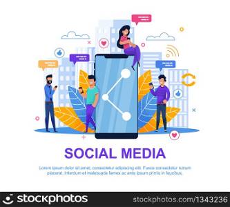 Social Media. Modern Collection Marketing Design. Men and Women Different ages Communicate Social Networks. View videos and Photos and Vote Likes. Mobile Coverage Big City. Story Blogger.