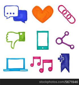 Social media network application icons painted set isolated vector illustration