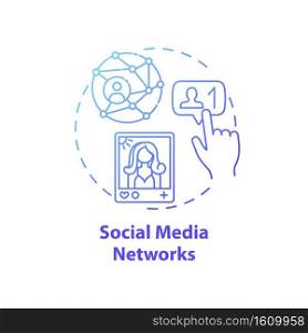 Social media networks concept icon. New media ex&le idea thin line illustration. Like-minded individuals connection. Staying connected with friends. Vector isolated outline RGB color drawing. Social media networks concept icon