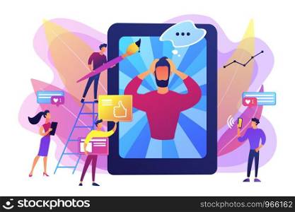 Social media networks content creating and sharing. Online communication. Internet meme, meme culture trends, best viral content production concept. Bright vibrant violet vector isolated illustration. Internet meme concept vector illustration
