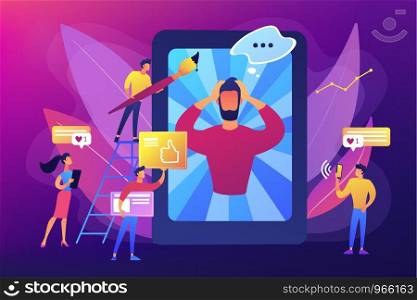 Social media networks content creating and sharing. Online communication. Internet meme, meme culture trends, best viral content production concept. Bright vibrant violet vector isolated illustration