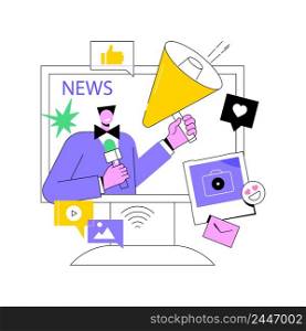Social media news and tips abstract concept vector illustration. Social media marketing, algorithm news, promote profile, engagement tips, latest updates, content advice abstract metaphor.. Social media news and tips abstract concept vector illustration.