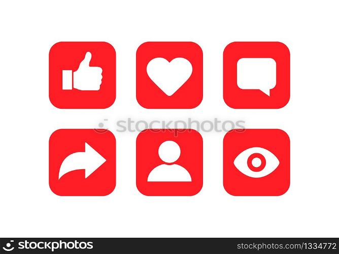 Social media notification icon set. Thumbs up, like, comment, chat, share, follow, view icons symbol. Vector EPS 10