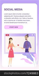 Social Media Online Dating Responsive Banner. Red Heart Symbol Icon. Bearded Man and Girl. Happy Digital Love Community Messenger Concept for Landing page or Website. Flat Cartoon Vector Illustration. Social Media Online Dating Responsive Banner
