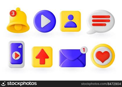 Social media plastic icons. speech bubble, bell navigation and contact icons. Vector glossy icon set contact icon. Social media plastic icons. speech bubble, bell navigation and contact icons. Vector glossy icon set