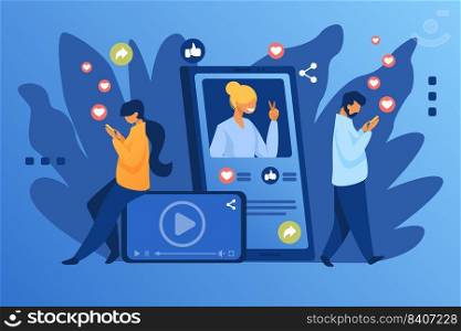 Social media popularity. Users giving likes to picture, post, profile flat vector illustration. Network, internet, blogging concept for banner, website design or landing web page