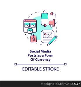 Social media posts as form of currency concept icon. Social media trend abstract idea thin line illustration. Isolated outline drawing. Editable stroke. Arial, Myriad Pro-Bold fonts used. Social media posts as form of currency concept icon