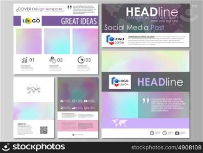 Social media posts set. Abstract design business templates, vector layouts in popular formats. Hologram, background in pastel colors, holographic effect. Blurred colorful pattern, futuristic texture.. Social media posts set. Business templates. Easy editable abstract flat design template, vector layouts in popular formats. Hologram, background in pastel colors with holographic effect. Blurred colorful pattern, futuristic surreal texture.
