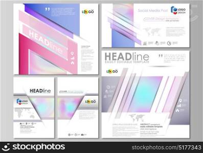 Social media posts set. Abstract design business templates, vector layouts in popular formats. Hologram, background in pastel colors, holographic effect. Blurred colorful pattern, futuristic texture. Social media posts set. Abstract design business templates, vector layouts in popular formats. Hologram, background in pastel colors, holographic effect. Blurred colorful pattern, futuristic texture.