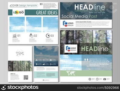 Social media posts set. Abstract design templates, vector layouts in popular formats. Colorful background, triangular or hexagonal texture for travel business, natural landscape in polygonal style.. Social media posts set. Business templates. Easy editable abstract flat design template, vector layouts in popular formats. Colorful background made of triangular or hexagonal texture for travel business, natural landscape in polygonal style.