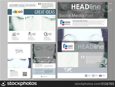 Social media posts set. Abstract design templates, vector layouts in popular formats. Halftone dotted background, retro style grungy pattern, vintage texture. Halftone effect with black dots on white.. Social media posts set. Business templates. Easy editable abstract flat design template, vector layouts in popular formats. Halftone dotted background, retro style grungy pattern, vintage texture. Halftone effect with black dots on white.