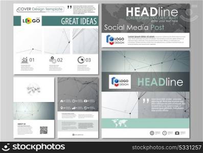 Social media posts set. Abstract design templates, vector layouts in popular formats. Genetic and chemical compounds. Atom, DNA and neurons. Medicine, chemistry, science concept. Geometric background.. Social media posts set. Business templates. Easy editable abstract flat design template, vector layouts in popular formats. Genetic and chemical compounds. Atom, DNA and neurons. Medicine, chemistry, science or technology concept. Geometric background.