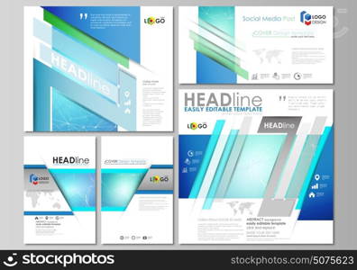 Social media posts set. Abstract flat design template, vector layouts in popular formats. Chemistry pattern, connecting lines and dots, molecule structure, medical DNA research. Medicine concept.. Social media posts set. Business templates. Easy editable abstract flat design template, vector layouts in popular formats. Chemistry pattern, connecting lines and dots, molecule structure, medical DNA research. Medicine concept.