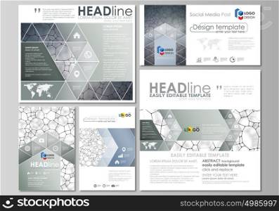 Social media posts set. Business design templates. Vector layouts in popular formats. Chemistry pattern, molecular texture, polygonal molecule structure, cell. Medicine, science, microbiology concept.. Social media posts set. Business templates. Easy editable abstract flat design template, vector layouts in popular formats. Chemistry pattern, molecular texture, polygonal molecule structure, cell. Medicine, science, microbiology concept.