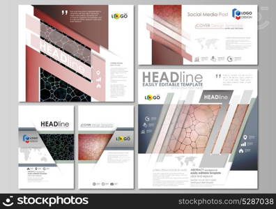 Social media posts set. Business design templates. Vector layouts in popular formats. Chemistry pattern, molecular texture, polygonal molecule structure, cell. Medicine, science, microbiology concept.. Social media posts set. Business design templates. Vector layouts in popular formats. Chemistry pattern, molecular texture, polygonal molecule structure, cell. Medicine, science, microbiology concept