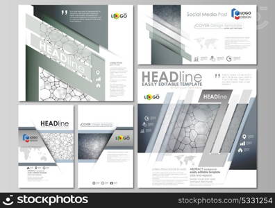 Social media posts set. Business design templates. Vector layouts in popular formats. Chemistry pattern, molecular texture, polygonal molecule structure, cell. Medicine, science, microbiology concept.. Social media posts set. Business templates. Easy editable abstract flat design template, vector layouts in popular formats. Chemistry pattern, molecular texture, polygonal molecule structure, cell. Medicine, science, microbiology concept.