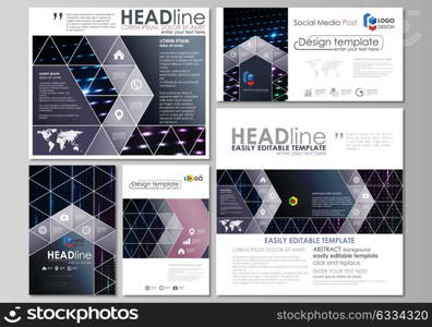 Social media posts set. Business template. Layouts in popular formats. Abstract colorful neon dots, dotted technology background. Glowing particles, led light pattern, futuristic digital vector design. Social media posts set. Business templates. Easy editable abstract flat design template, vector layouts in popular formats. Abstract colorful neon dots, dotted technology background. Glowing particles, led light pattern, futuristic texture, digital vector design.