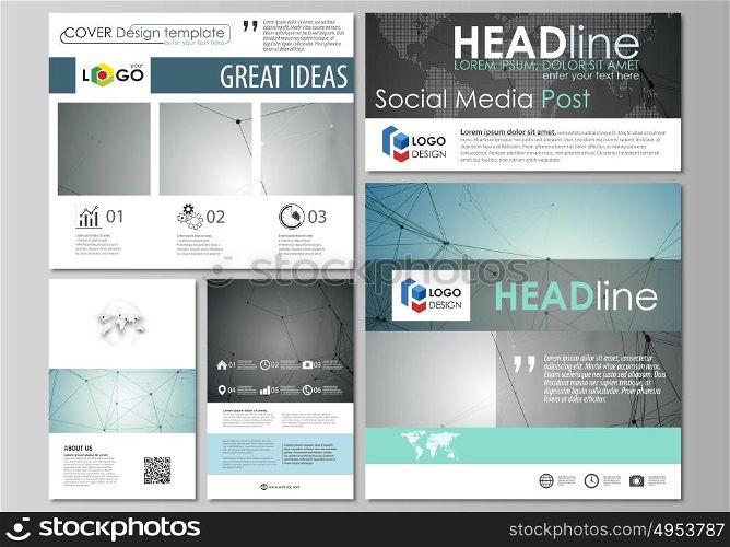 Social media posts set. Business templates. Abstract design template, vector layout in popular formats. Geometric background, connected line and dots. Molecular structure. Scientific, medical, concept. Social media posts set. Business templates. Easy editable abstract flat design template, vector layouts in popular formats. Geometric background, connected line and dots. Molecular structure. Scientific, medical, technology concept.