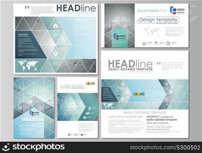 Social media posts set. Business templates. Abstract design template, vector layout in popular formats. Geometric background, connected line and dots. Molecular structure. Scientific, medical, concept. Social media posts set. Business templates. Abstract design template, vector layout in popular formats. Geometric background, connected line and dots. Molecular structure. Scientific medical, concept