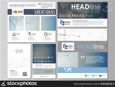 Social media posts set. Business templates. Abstract design template, vector layouts in popular formats. Geometric blue color background, molecule structure, science concept. Connected lines and dots.. Social media posts set. Business templates. Easy editable abstract flat design template, vector layouts in popular formats. Geometric blue color background, molecule structure, science concept. Connected lines and dots.