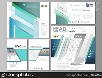 Social media posts set. Business templates. Abstract design template, vector layouts in popular formats. Chemistry pattern, hexagonal molecule structure on blue. Medicine, science, technology concept.. Social media posts set. Business templates. Easy editable abstract flat design template, vector layouts in popular formats. Chemistry pattern, hexagonal molecule structure on blue. Medicine, science and technology concept.