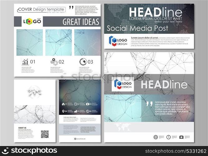 Social media posts set. Business templates. Abstract design template, vector layouts in popular formats. Compounds lines and dots. Big data visualization in minimal style. Graphic background.. Social media posts set. Business templates. Easy editable abstract flat design template, vector layouts in popular formats. Compounds lines and dots. Big data visualization in minimal style. Graphic communication background.