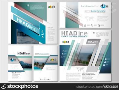 Social media posts set. Business templates. Cover design, abstract flat style travel decoration layouts in popular formats, easy editable vector template, colorful blurred natural landscape
