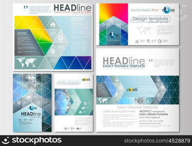 Social media posts set. Business templates. Cover design template, easy editable, abstract flat layouts in popular formats. Abstract triangles, blue triangular background, modern colorful polygonal vector.