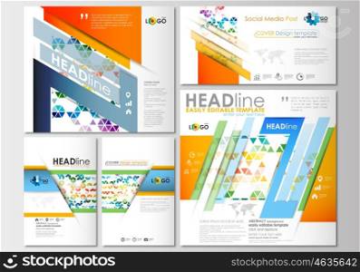 Social media posts set. Business templates. Cover design template, easy editable, abstract flat layouts in popular formats. Abstract triangles, triangular background, modern colorful polygonal vector.