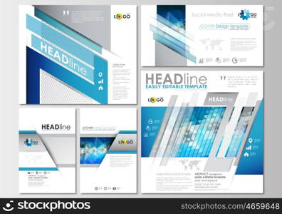 Social media posts set. Business templates. Cover design template, easy editable, abstract flat layouts in popular formats. Abstract triangles, blue and gray triangular background, modern colorful polygonal vector.