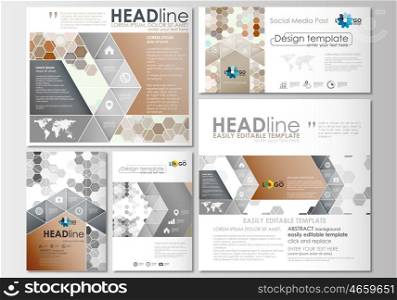 Social media posts set. Business templates. Cover design template, easy editable, abstract flat layouts in popular formats. Abstract gray color business background, modern stylish hexagonal vector texture.