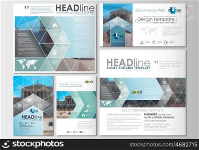 Social media posts set. Business templates. Cover design template, easy editable, abstract flat layouts in popular formats. Abstract business background, blurred image, urban landscape, modern stylish vector.