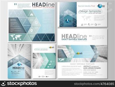 Social media posts set. Business templates. Cover design template, easy editable, abstract flat layouts in popular formats. Abstract blue or gray business pattern with lines, modern stylish vector texture.