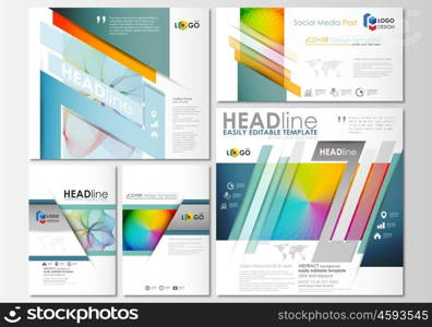 Social media posts set. Business templates. Cover template, easy editable flat layout in popular formats, vector illustration. Colorful design background with abstract shapes and waves, overlap effect.