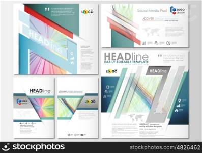 Social media posts set. Business templates. Cover template, easy editable flat layout in popular formats, vector illustration. Colorful background with abstract waves, lines. Bright color curves. Motion design.