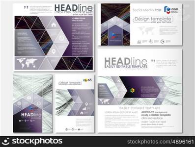 Social media posts set. Business templates. Cover template, easy editable flat layout in popular formats, vector illustration. Abstract waves, lines and curves. Dark color background. Motion design